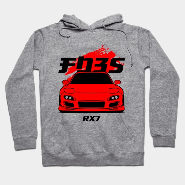 Front red rx7 fd3s Hoodie by GoldenTuners